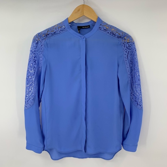 The Kooples Lace Blouse Blue Button Down Shirt Top - Picture 2 of 7